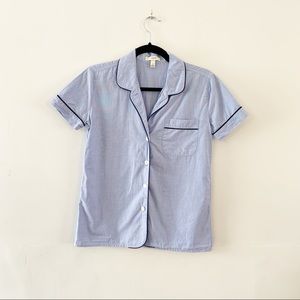 J. Crew 100% Cotton Pajama Top Button Down Short Sleeve Blue.